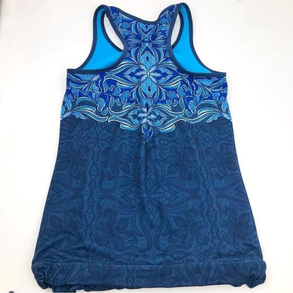 Athleta Tinker Tank Blue Paisley Print Drawstring Waist Activewear Athletic Top - Picture 5 of 12